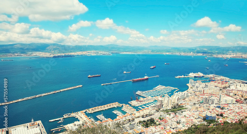 Aerial view of Gibraltar, United Kingdom, city and sea port