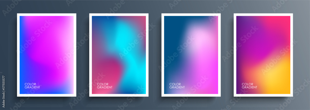 Set of blurred backgrounds with bright color gradients. Graphic templates collection for brochure covers, posters, flyers and cards. Vector illustration.