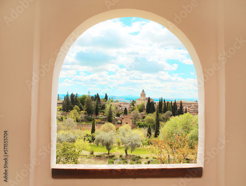 Alhambra, Granada, Andalusia, Spain. Palace and fortress complex. View through window. © rohappy