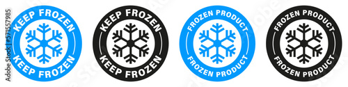 Keep Frozen label for package. Frozen product sticker. Vector signs isolated.