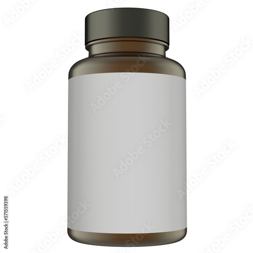 Realistic 3D blue glass bottle rendering mockup on white background	