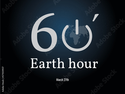 Earth hour, 60 minutes symbolic time to turn off the lights and unplug all appliances, gray color on dark background.March 27th