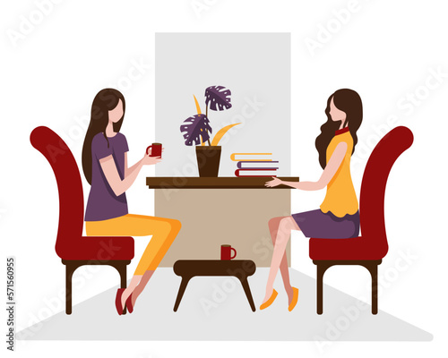 The young woman and her best friend sat in a chair talking about the finished book.