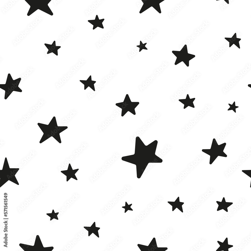 Black doodle stars hand drawn endless seamless pattern vector ...