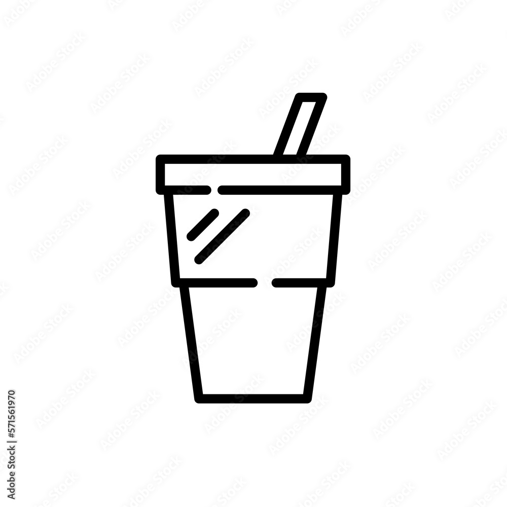 Disposable cup for cold soda with straw. Pixel perfect, editable stroke line icon Disposable cup for cold soda with straw. Pixel perfect, editable stroke line icon