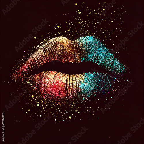 Women fashion glitter makeup lips. Generative AI.