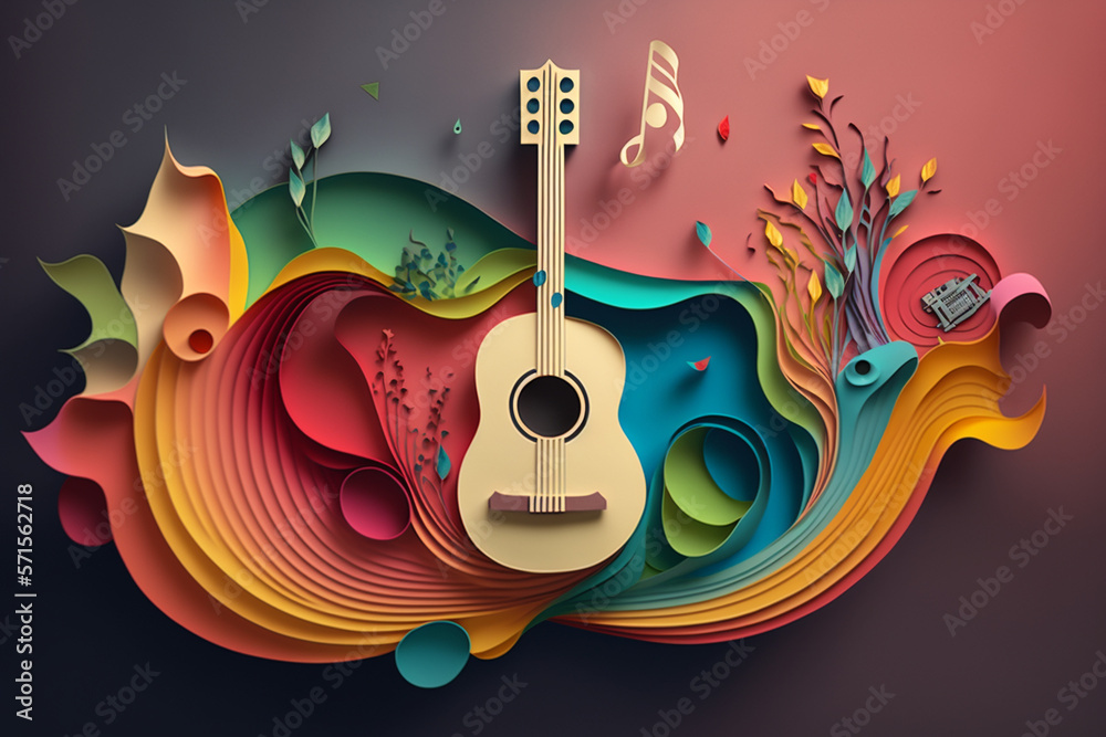 Fototapeta premium Generative AI of music in paper art style. 