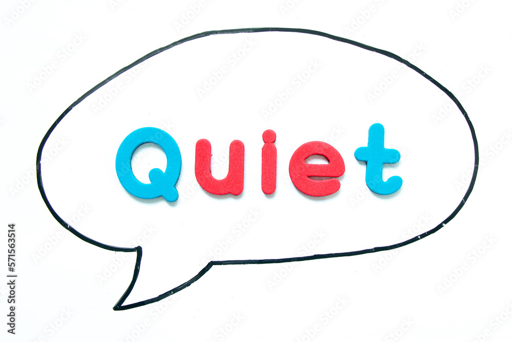 Alphabet letter with word quiet in black line hand drawing as bubble speech on white board background Alphabet letter with word quiet in black line hand drawing as bubble speech on white board background