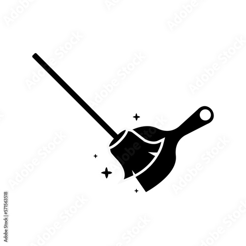 Dustpan, broom, cleaning, vector icon. Floor cleaning objects black and white silhouettes