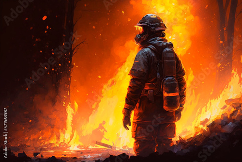  firefighter enters burning house, generated ai © Olga