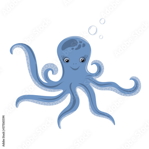 Funny octopus cartoon. Marine dweller. Concept of sea and ocean life. Vector illustration