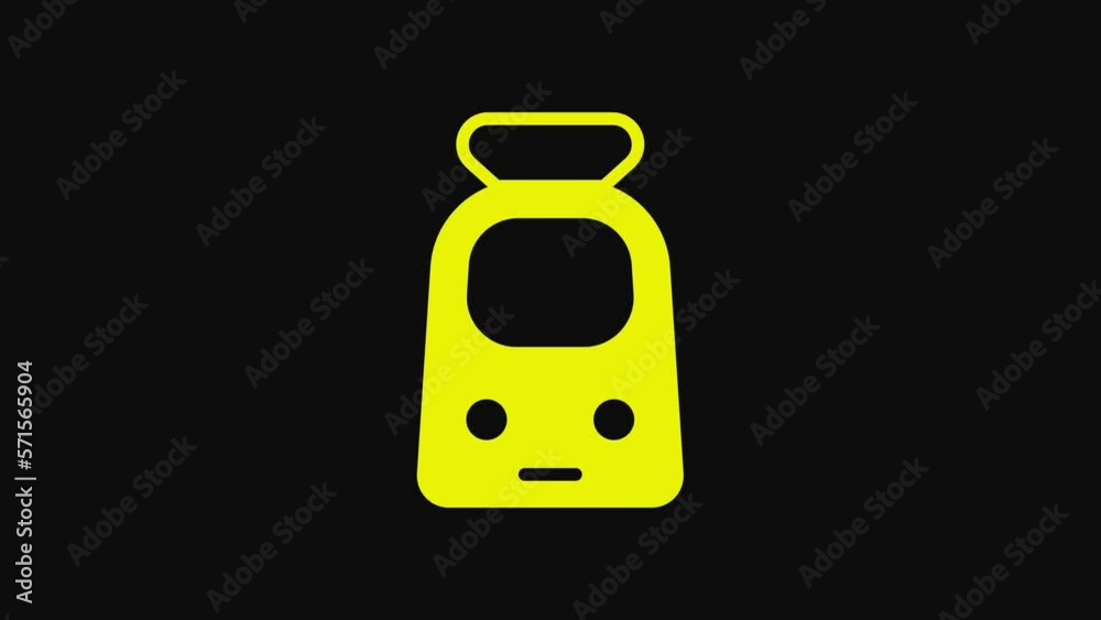 Yellow Train and railway icon isolated on black background. Public transportation symbol. Subway train transport. Metro underground. 4K Video motion graphic animation Yellow Train and railway icon isolated on black background. Public transportation symbol. Subway train transport. Metro underground. 4K Video motion graphic animation