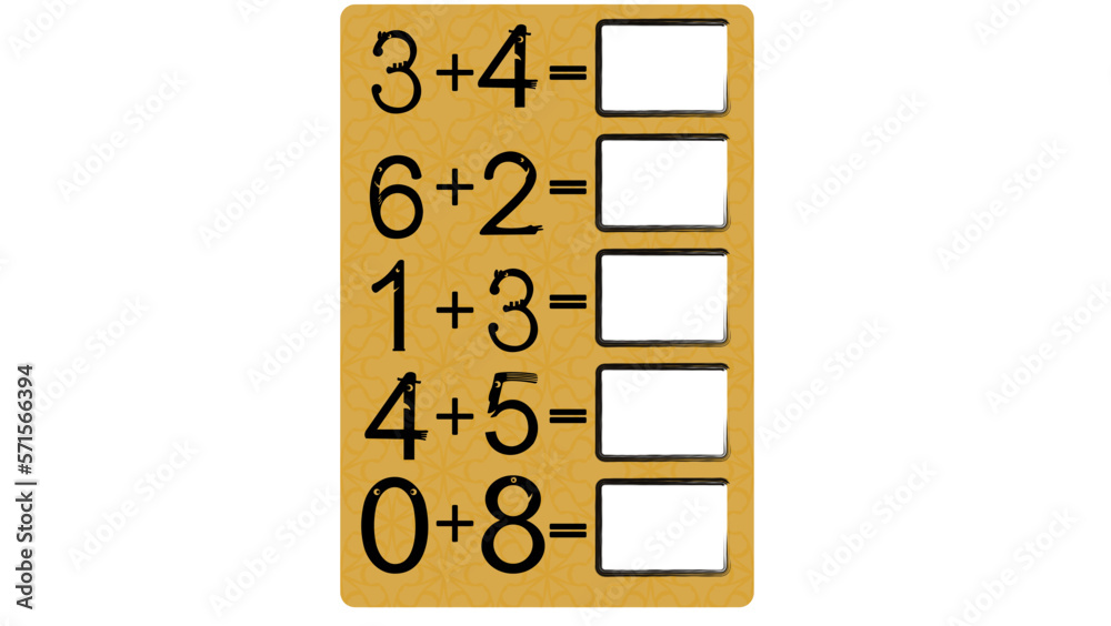 Math worksheet for kids addition mathematic vector image