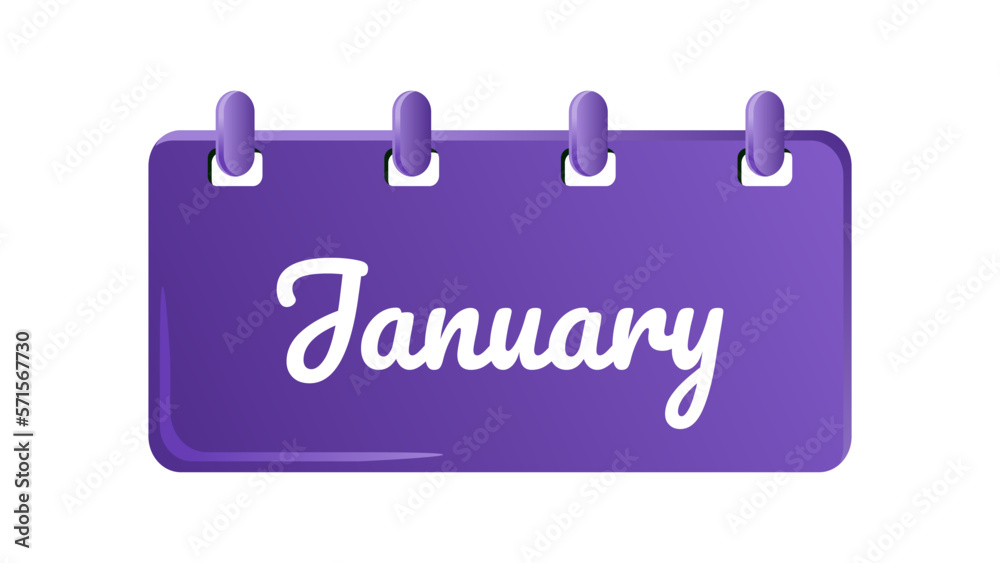 January. Month of the year on spiral calendar page, vector illustration in trendy style with matching color theme. Editable graphic resources for many purposes. January. Month of the year on spiral calendar page, vector illustration in trendy style with matching color theme. Editable graphic resources for many purposes.