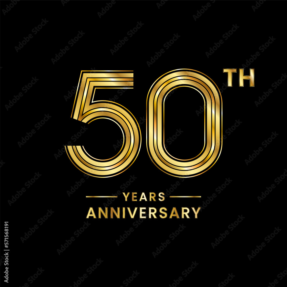 50th Anniversary logo design with golden numbers and text for anniversary celebration event, invitation, wedding, marriage, greeting card, banner, poster, flyer, brochure. Logo Vector Template 50th Anniversary logo design with golden numbers and text for anniversary celebration event, invitation, wedding, marriage, greeting card, banner, poster, flyer, brochure. Logo Vector Template