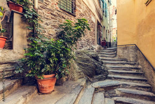 Old Italian street with stairs in Vernazza  Italy