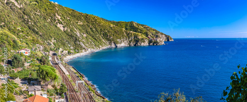 Train in Cinque Terre, Italy at summer