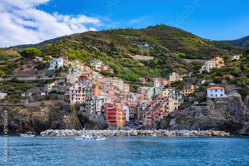 Cinque Terre coast with Riomaggiore village in Italy