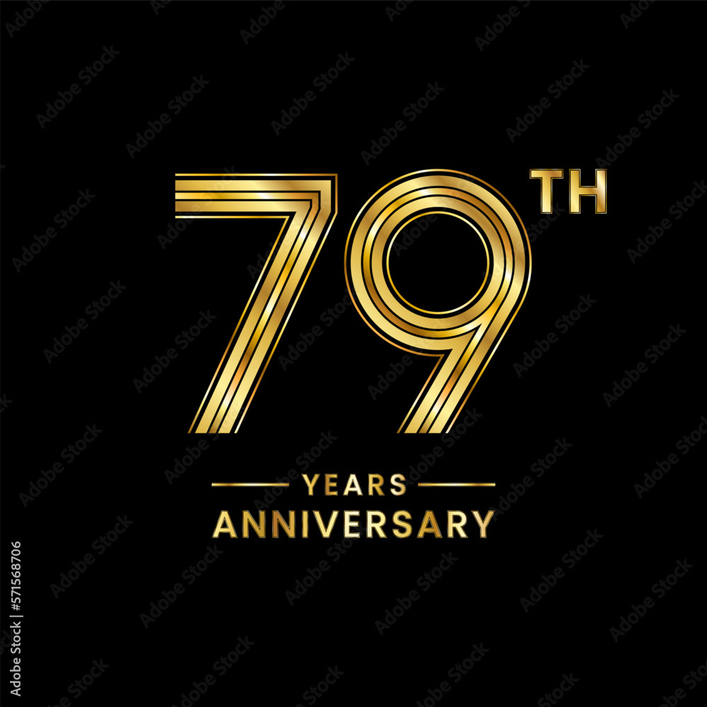 79th Anniversary logo design with golden numbers and text for anniversary celebration event, invitation, wedding, marriage, greeting card, banner, poster, flyer, brochure. Logo Vector Template 79th Anniversary logo design with golden numbers and text for anniversary celebration event, invitation, wedding, marriage, greeting card, banner, poster, flyer, brochure. Logo Vector Template