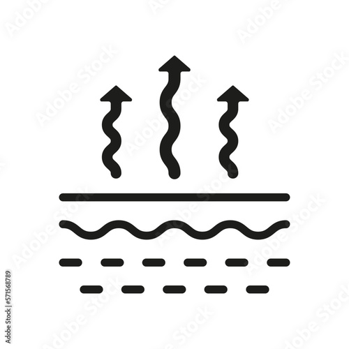 Moisture Evaporation of Skin Silhouette Icon. Skin Water Loss Pictogram. Skin Structure and Arrows Up Moisture Wicking Process, Skin Odor Concept Glyph Icon. Isolated Vector Illustration