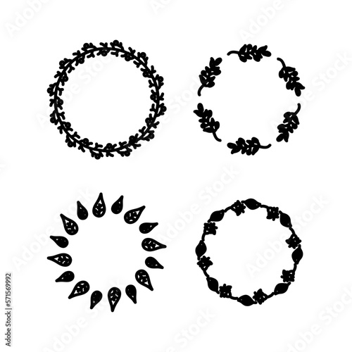 Set of vintage hand drawn vector circle shapes design elements, signs and symbols templates for your logotype, emblems. Collection of simple doodles frames, isolated on white background