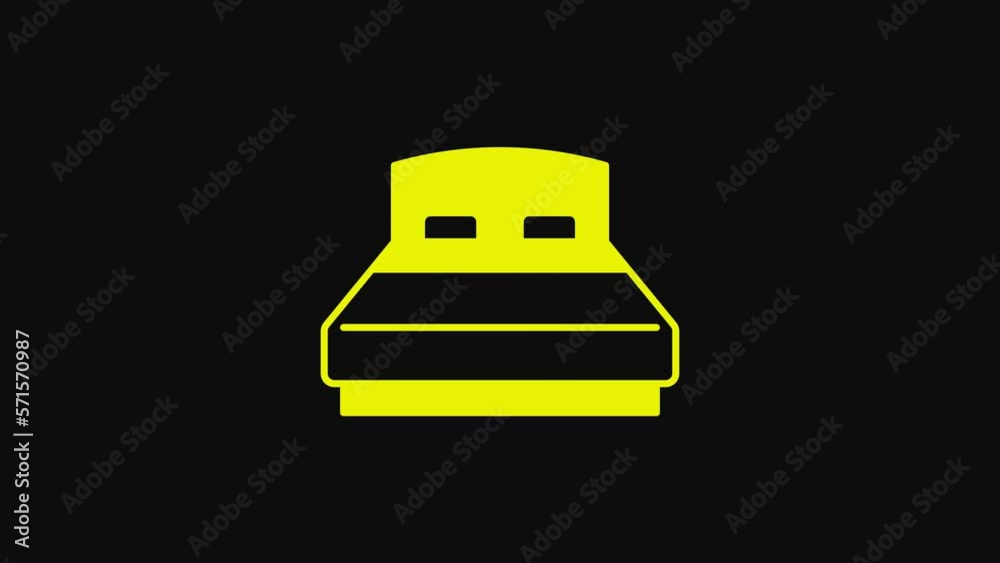 Yellow Big bed for two or one person icon isolated on black background. 4K Video motion graphic animation Yellow Big bed for two or one person icon isolated on black background. 4K Video motion graphic animation