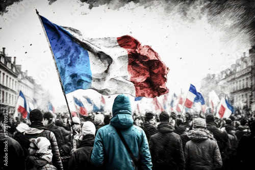Fototapeta Naklejka Na Ścianę i Meble -  Mass demonstration on the streets of France. Generative AI.