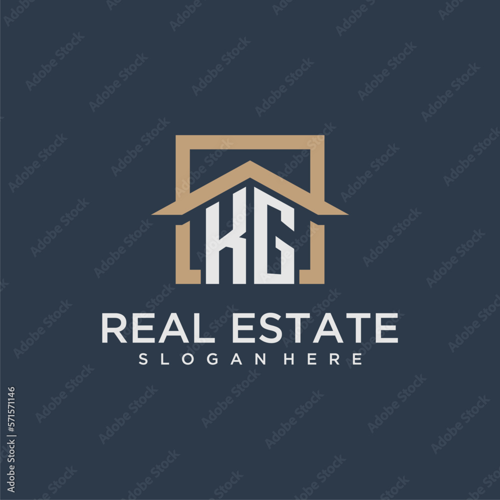Vetor de KG initial monogram logo for real estate with square roof ...