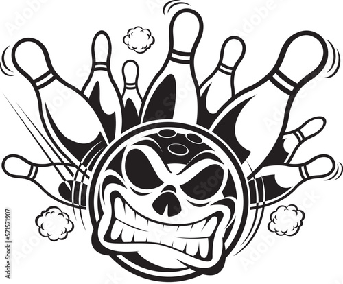 human skull bowling ball striking bowling pins