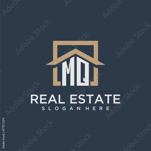 MQ initial monogram logo for real estate with square roof design