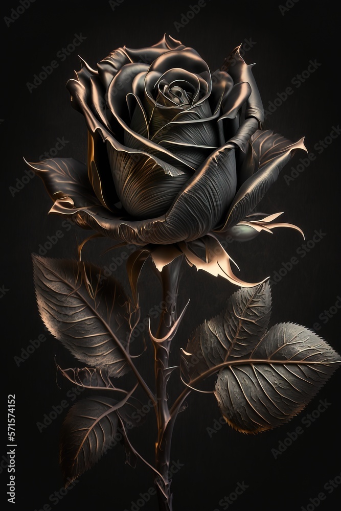 Beautiful gothic black rose decorative art illustration generative ai
