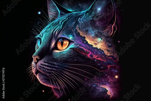Galaxy cat portrait  Generative AI