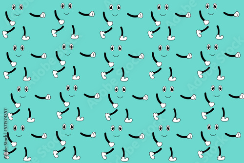 Seamless pattern with mascot of invisible man with face, legs and hands on green background.