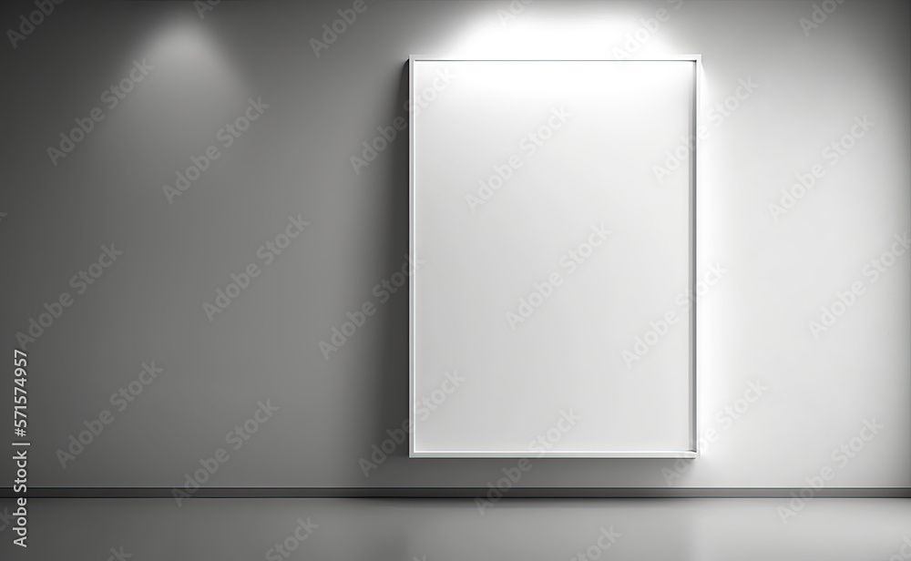 Empty frame mockup on the wall, clean light minimalist design. Generative AI. Empty frame mockup on the wall, clean light minimalist design. Generative AI.