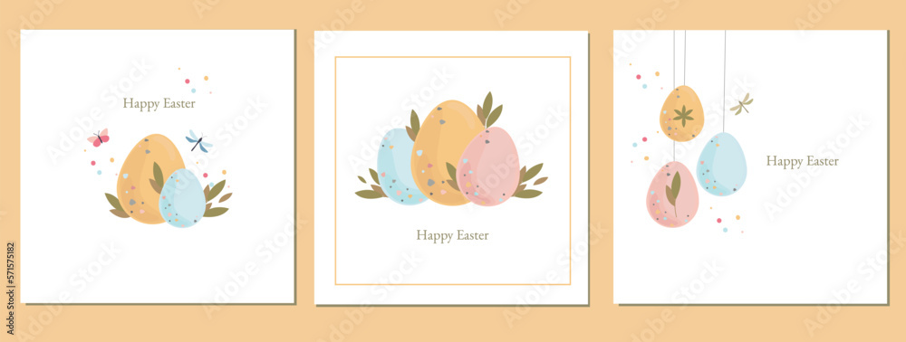 Set of decorative Easter cards. wreath, bunny and Easter egg decor