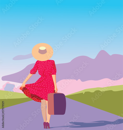 Vector illustration woman of red journey