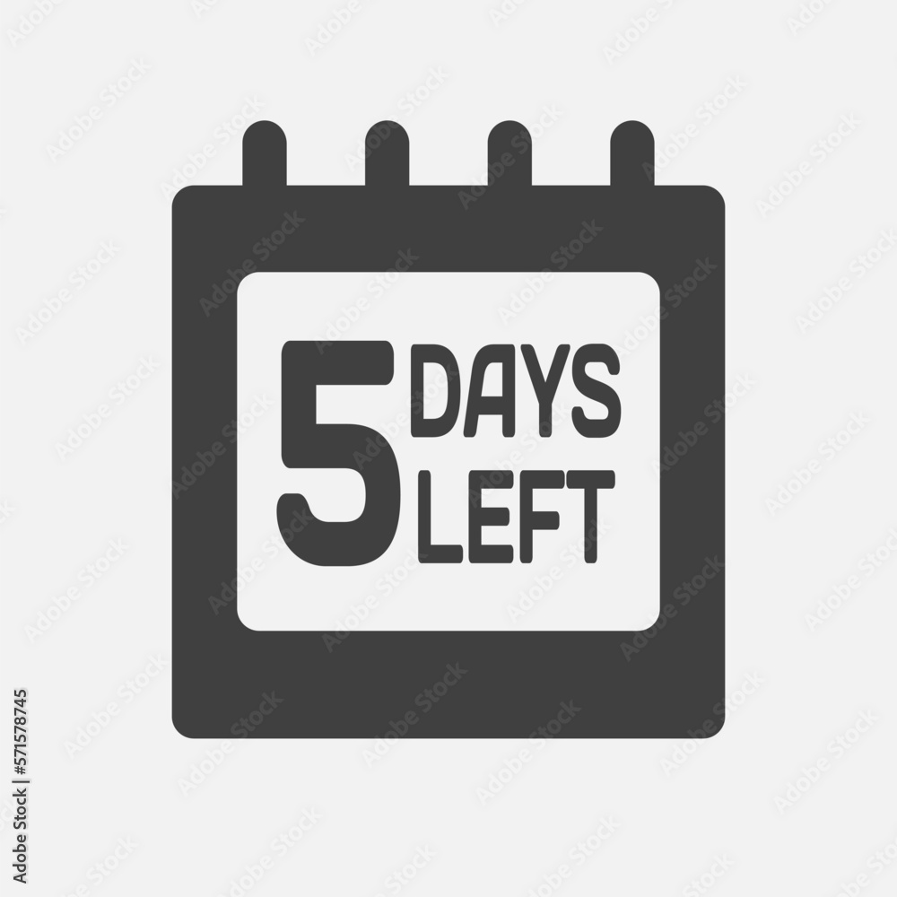 Countdown daily page calendar icon - 5 days left Countdown daily page calendar icon - 5 days left