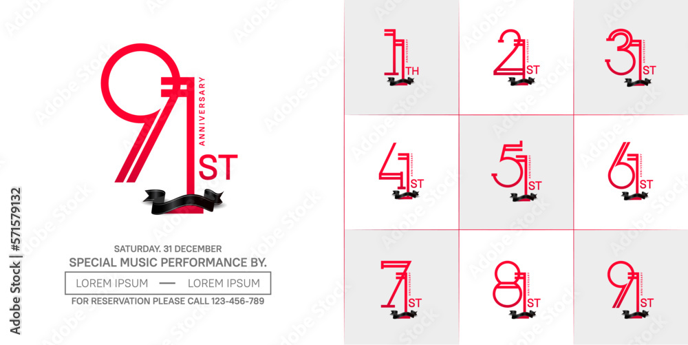 set of anniversary red color with black ribbon for special celebration event set of anniversary red color with black ribbon for special celebration event