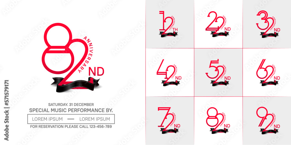 set of anniversary red color with black ribbon for special celebration event set of anniversary red color with black ribbon for special celebration event