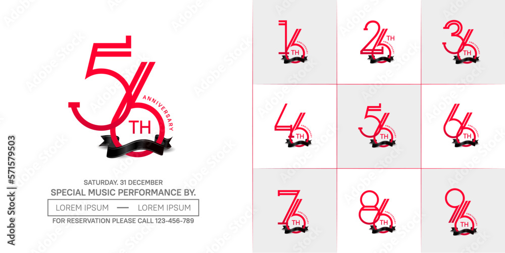 set of anniversary red color with black ribbon for special celebration event set of anniversary red color with black ribbon for special celebration event