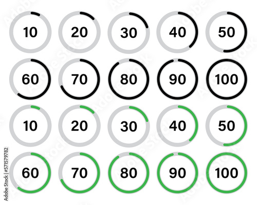 Battery indicator circle infographic. Progress circle loading. Design elements vector icon set. charging process infographic circles. UI/UX battery charging processing infographic design