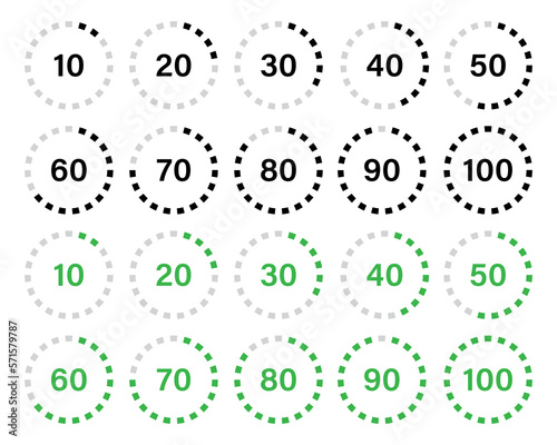 Battery indicator circle infographic. Progress circle loading. Design elements vector icon set. charging process infographic circles. UI/UX battery charging processing infographic design