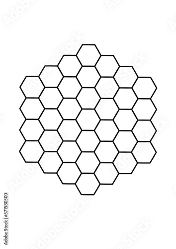 wabe als grafik aus 37 schwarzen sechsecken in art einer bienenwabe angeordnet

