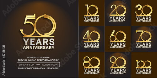 set of anniversary logotype gold and silver color for special celebration event