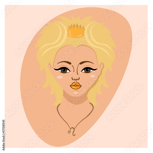 Beautiful face of Leo woman zodiac sign. Horoscope symbol. Astrology, star sign set.