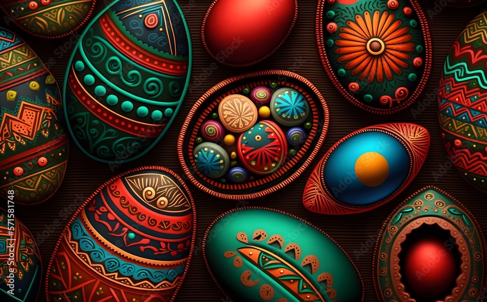 Folk Art Easter Eggs. Generative AI