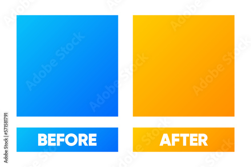 Before and After frames. Design template on two color retro background. Frames for comparison. Vector illustration.