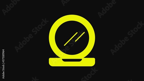 Yellow Makeup powder with mirror icon isolated on black background. 4K Video motion graphic animation