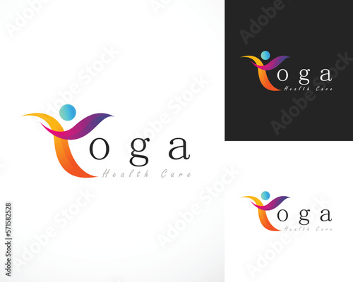 yoga logo creative people abstract color gradient sign symbol sport center health care
