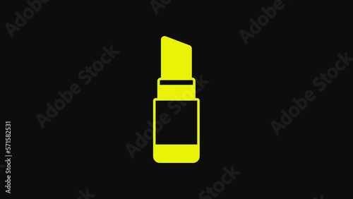 Yellow Lipstick icon isolated on black background. 8 March. International Happy Women Day. 4K Video motion graphic animation